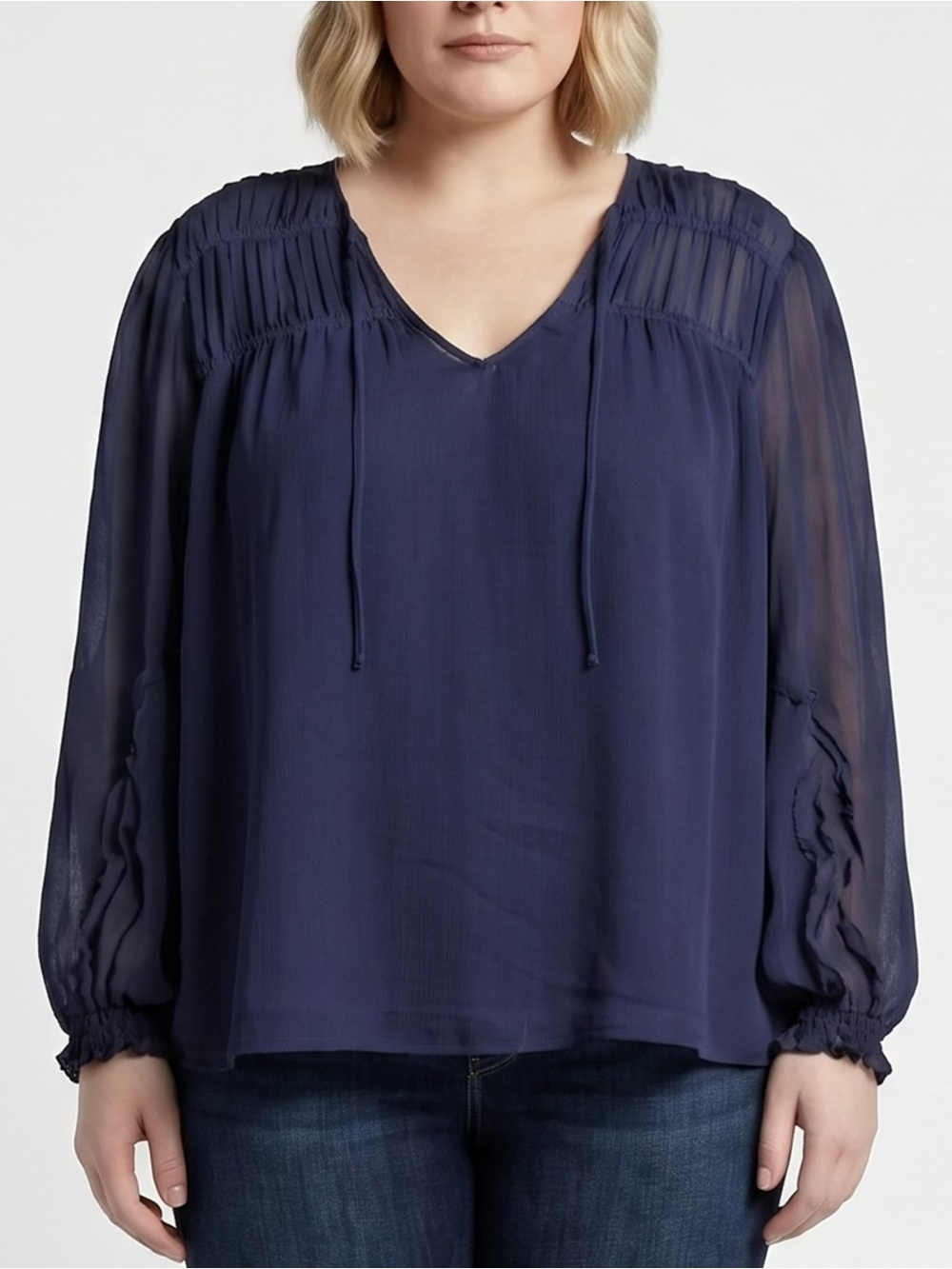 Old Navy Blue Semi Sheer Chiffon Boho Peasant Blouse Women’s Size XL